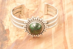 Artie Yellowhorse Genuine Green Garnet Sterling Silver Bracelet